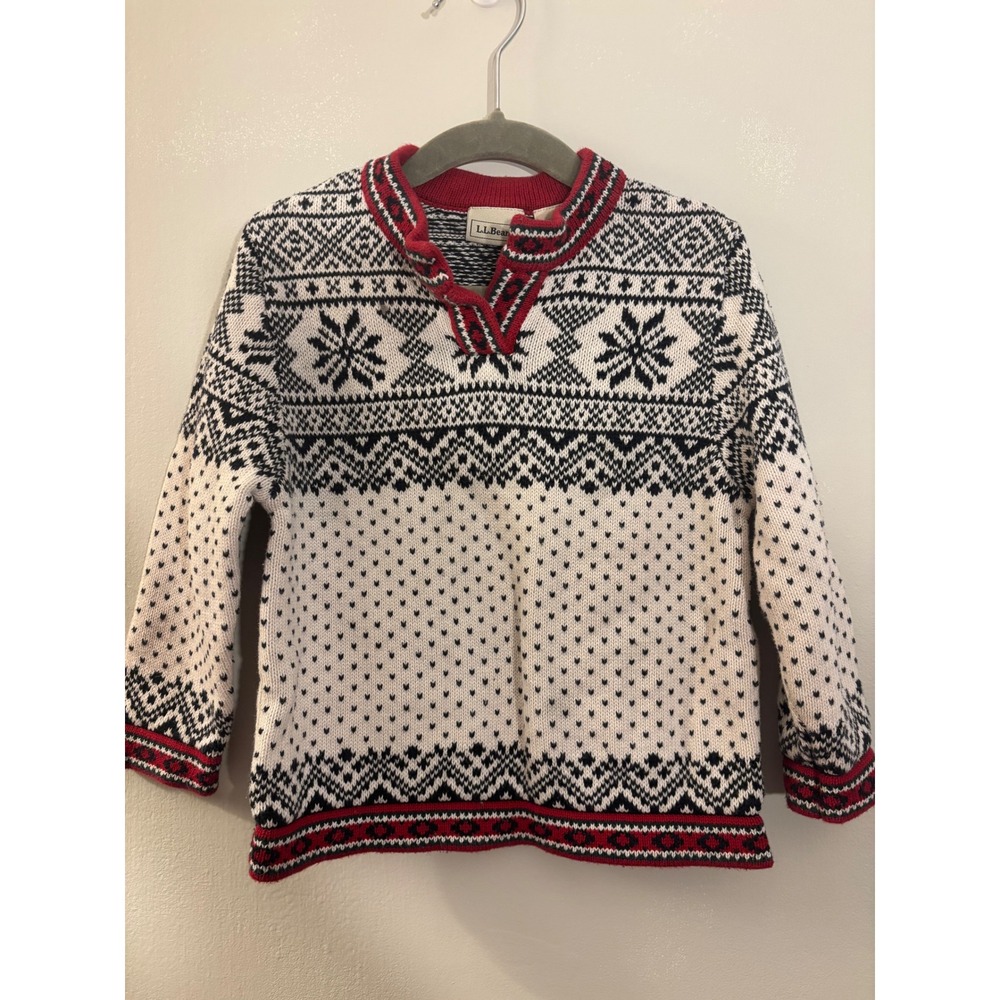 L.L. Bean Red & Black Fair Isle Sweater 3T Holiday Christmas 100% Cotton